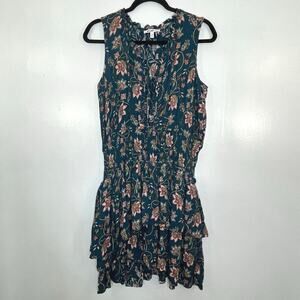 WILLIAMRAST Women Ruffle Mini Dress Layered Floral Green Size XXL Sleeveless Tie